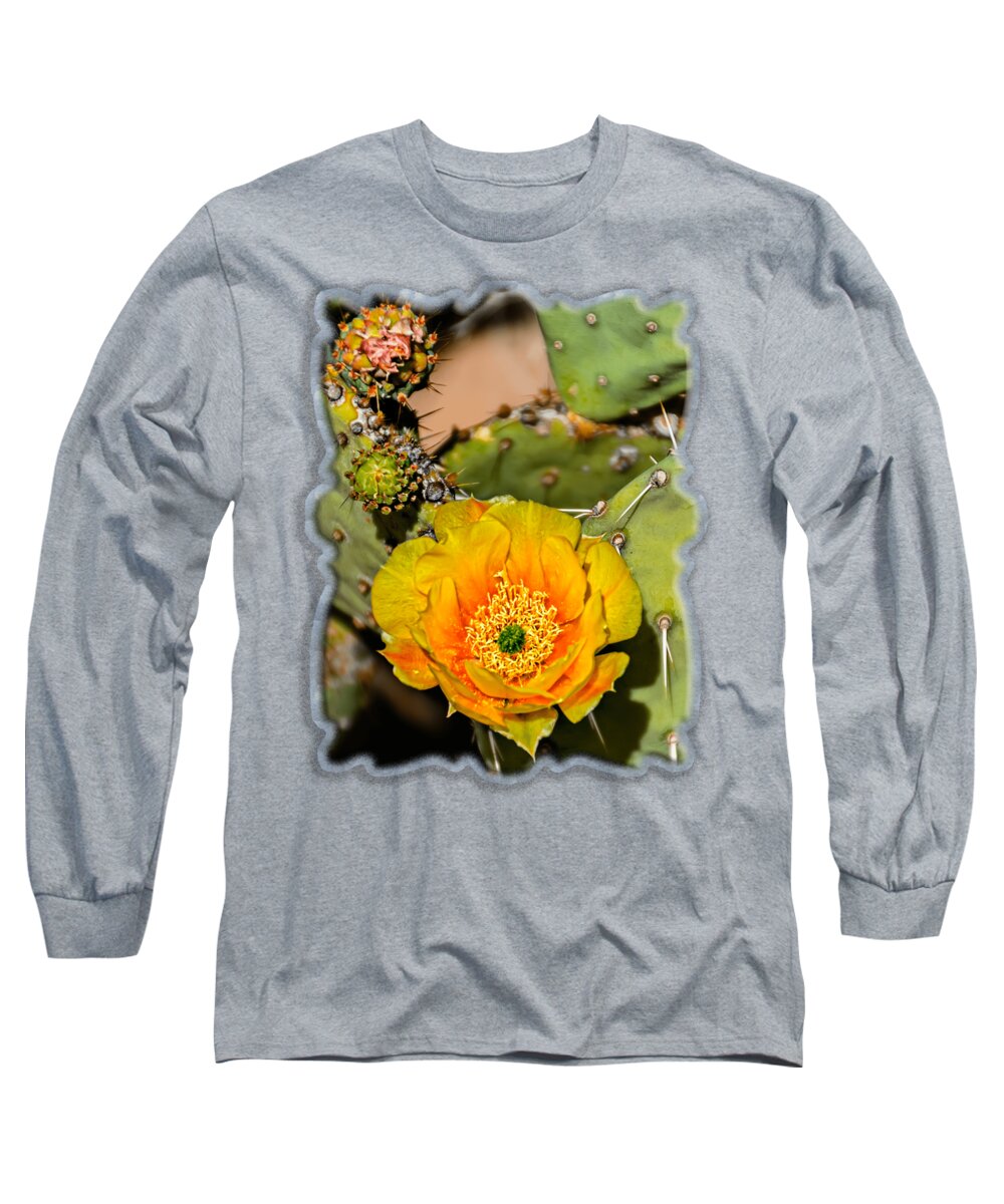 Arizona Long Sleeve T-Shirt featuring the photograph Cactus Flower v46 by Mark Myhaver