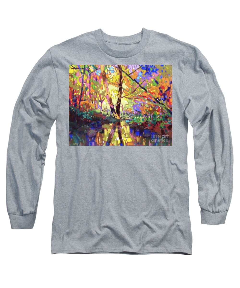 Water Reflection Long Sleeve T-Shirt featuring the painting Calm reflection by Celine K Yong