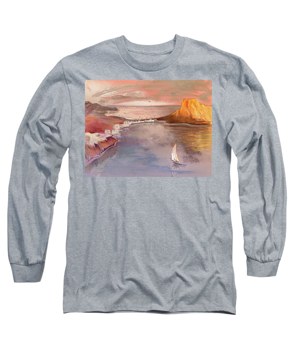 Spain Long Sleeve T-Shirt featuring the painting Calpe at Sunset by Miki De Goodaboom