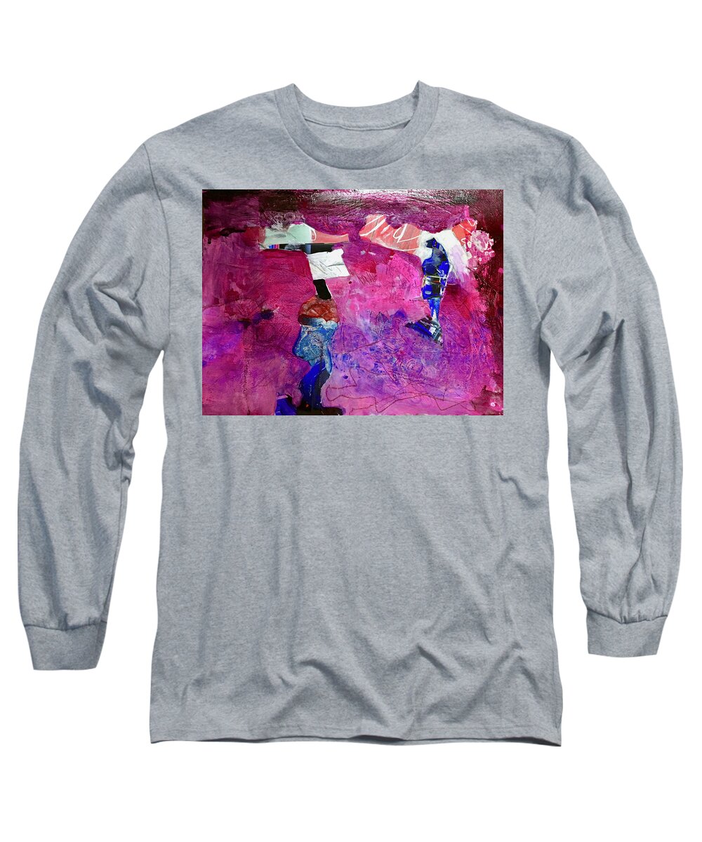 Abstract Long Sleeve T-Shirt featuring the painting Captain and Crew by Carole Johnson