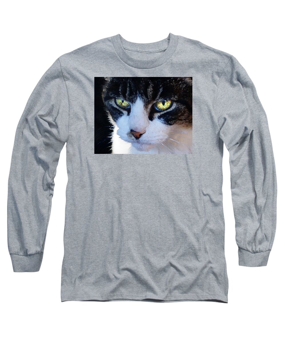 Cat Long Sleeve T-Shirt featuring the digital art Cat Eyes by Jana Russon