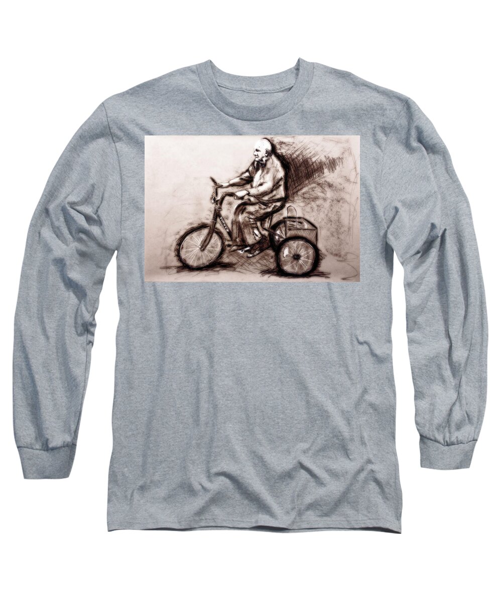 Chris Sorenson Long Sleeve T-Shirt featuring the drawing Charcoal Drawing of Pedal to the Metal by Ayasha Loya by Ayasha Loya