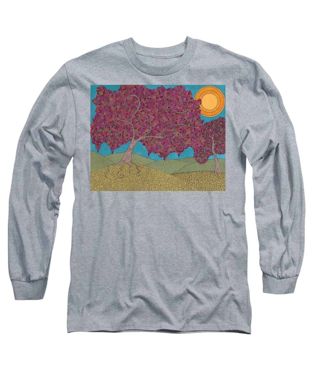 Cherry Blossoms Long Sleeve T-Shirt featuring the drawing Cherry Blossom Spring by Pamela Schiermeyer