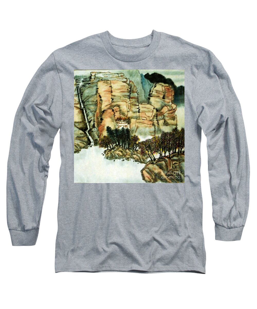 Chinese Painting Long Sleeve T-Shirt featuring the painting Chinese Landscape #1 by Betty M M Wong