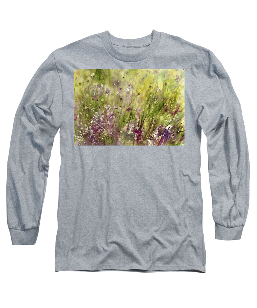 Flower Long Sleeve T-Shirt featuring the painting Chive Garden by Judith Levins