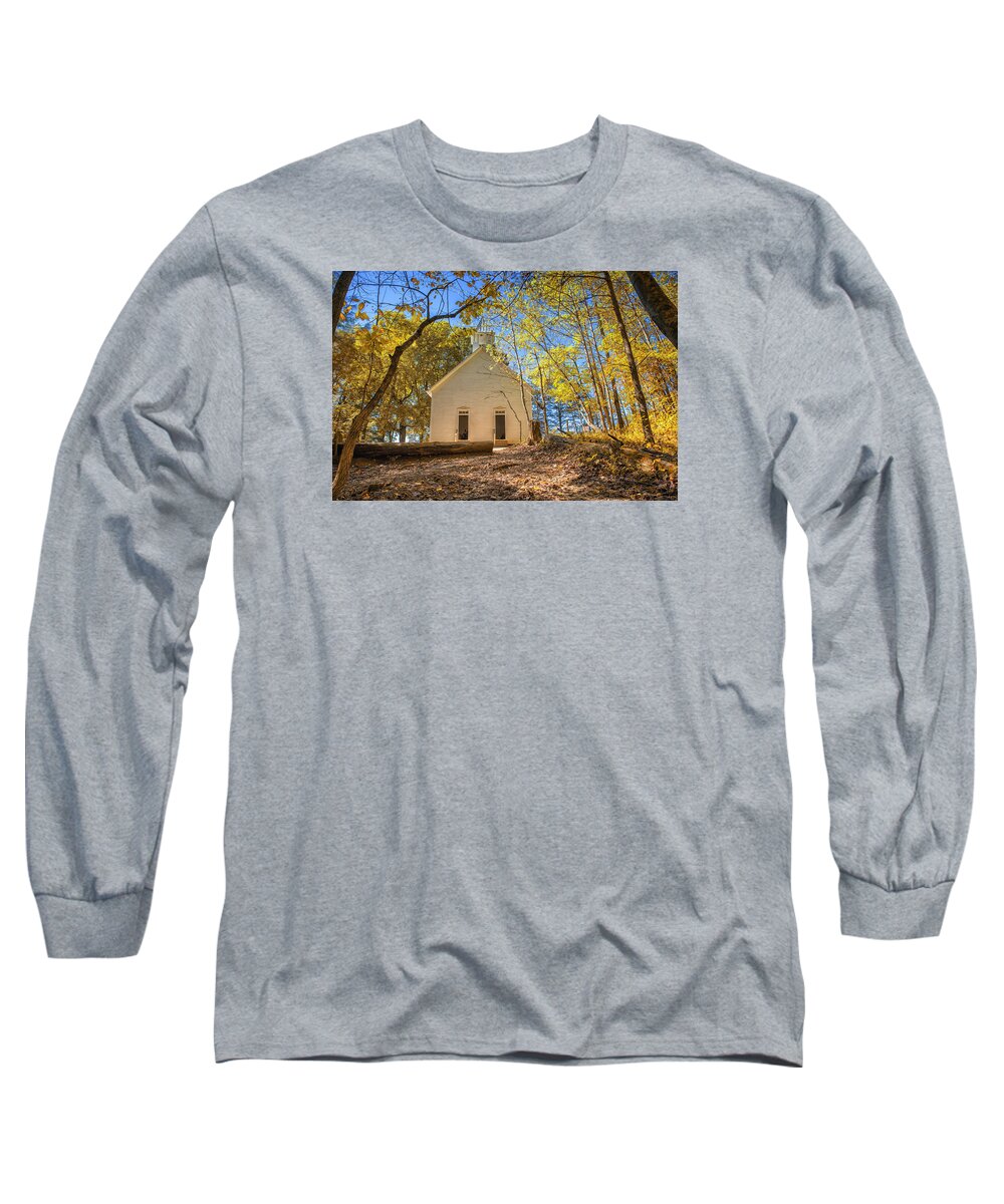 Church Long Sleeve T-Shirt featuring the photograph Church in trees by Dmdcreative Photography