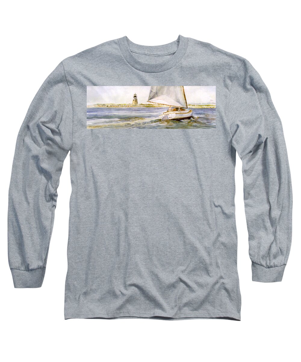 Light House Long Sleeve T-Shirt featuring the painting Cimba at Bird Island Light by P Anthony Visco