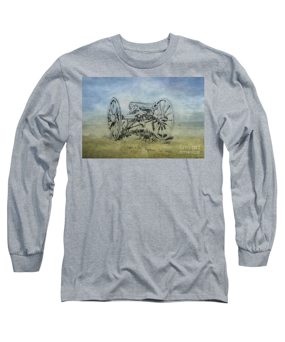 Civil War Cannon Sketch Long Sleeve T-Shirt featuring the digital art Civil War Cannon Sketch by Randy Steele