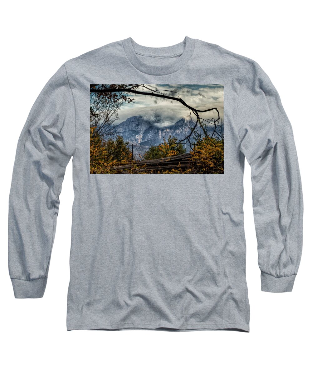 New Mexico Long Sleeve T-Shirt featuring the photograph Clouds Draping the Sandias by Michael McKenney