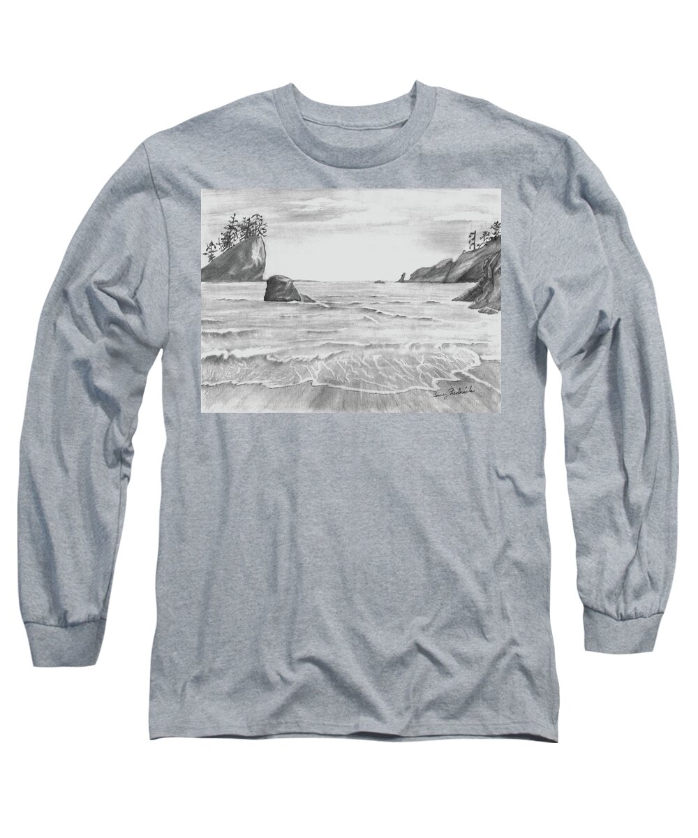 Second Beach Long Sleeve T-Shirt featuring the drawing Coastal Beach by Terry Frederick