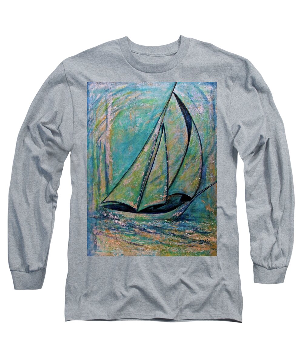 Coastal Metallic Long Sleeve T-Shirt featuring the painting Coastal Metallic by Debi Starr