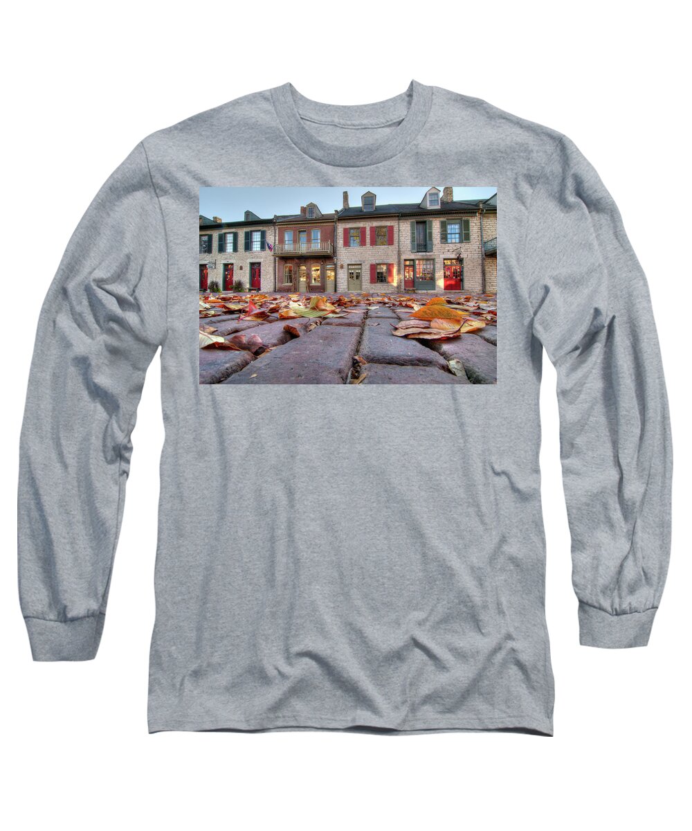 St. Charles Long Sleeve T-Shirt featuring the photograph Cobblestone and Leaves by Steve Stuller