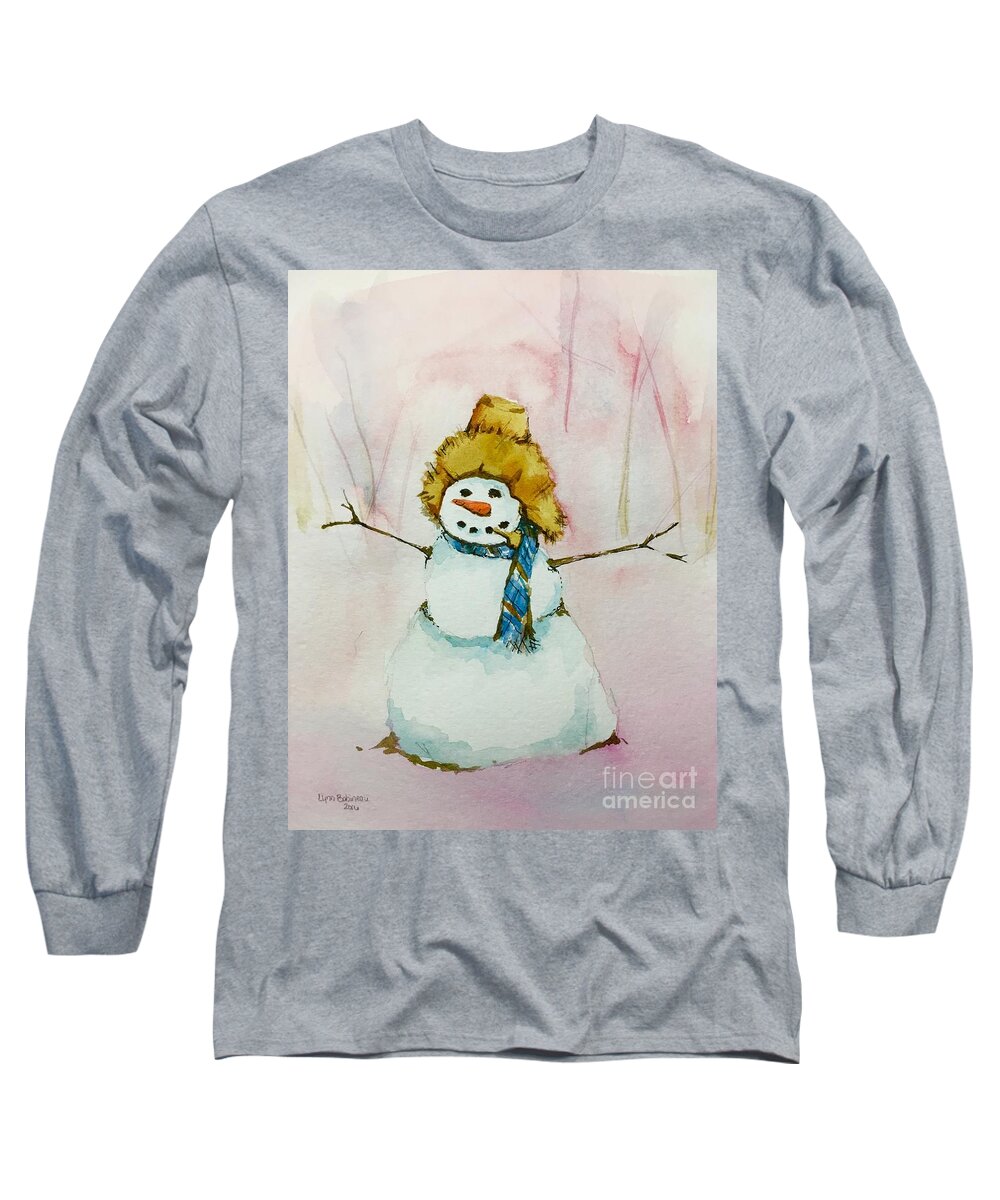 Snow Long Sleeve T-Shirt featuring the painting Cody's First Frosty by Lynn Babineau