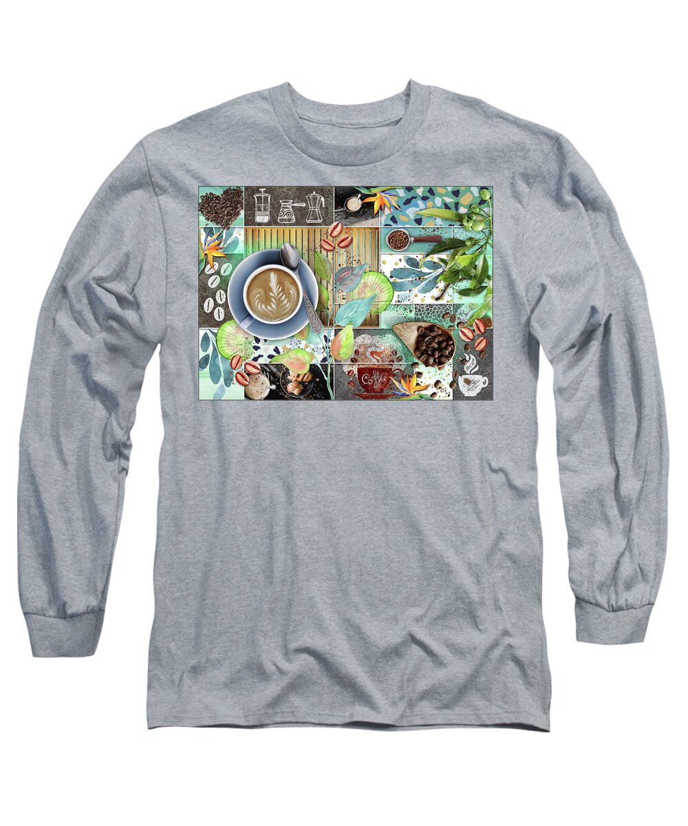 Coffee Long Sleeve T-Shirt featuring the digital art Coffee Shop Collage by Linda Carruth