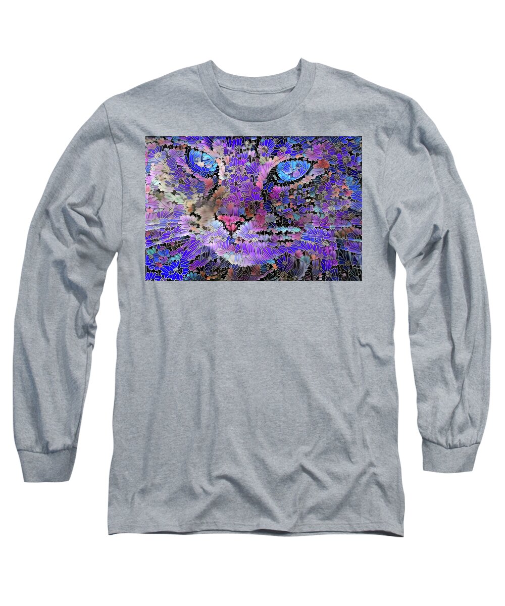 Colorful Cat Long Sleeve T-Shirt featuring the digital art Flower Cat 2 by Peggy Collins