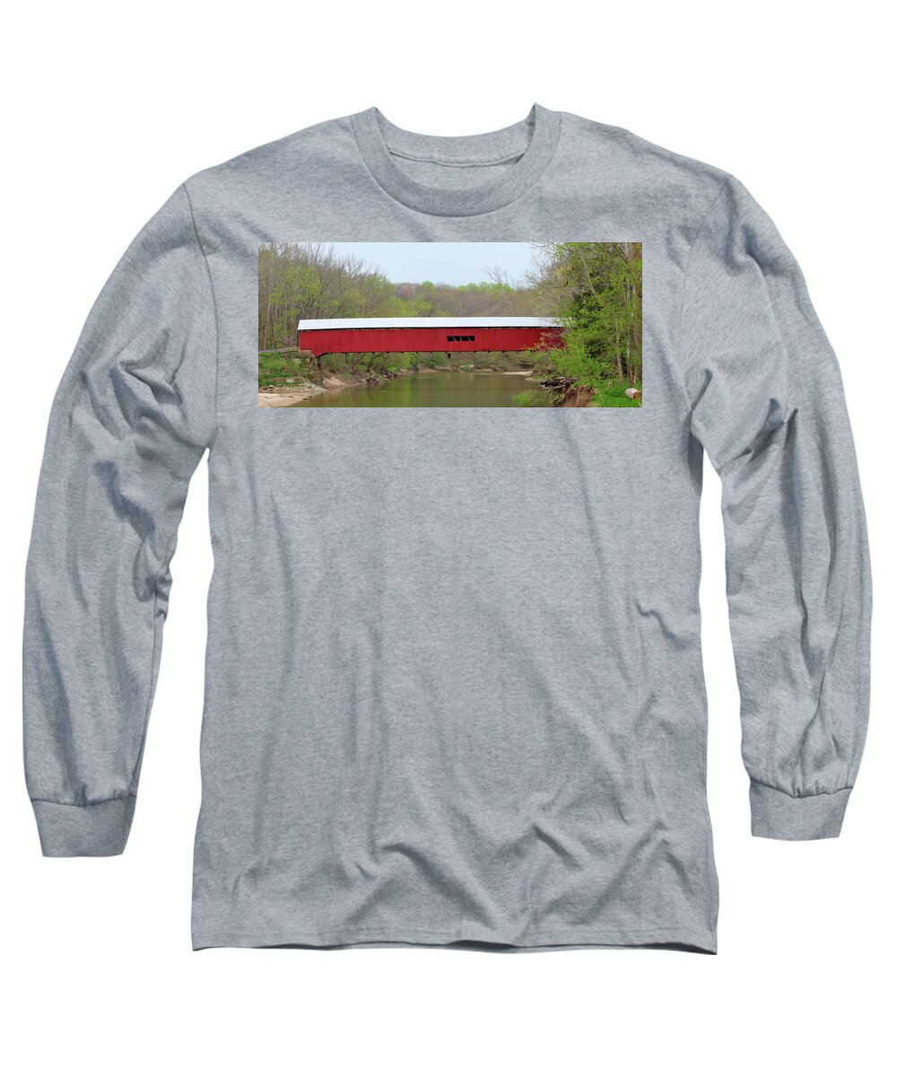 Covered Bridge Long Sleeve T-Shirt featuring the photograph Cox Ford Covered Bridge - Sideview by Harold Rau