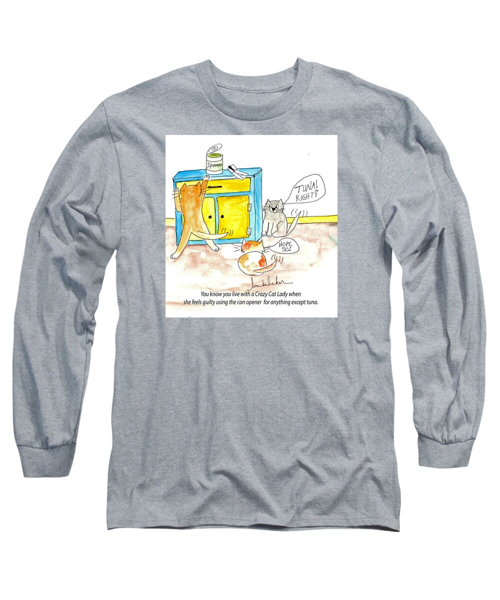 Cat Long Sleeve T-Shirt featuring the painting Crazy Cat Lade 0008 by Lou Belcher