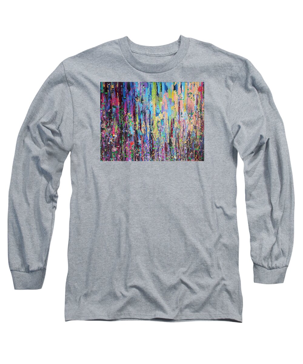 Abstract Long Sleeve T-Shirt featuring the painting Creeping Beauty - LARGE WORK by Angie Wright