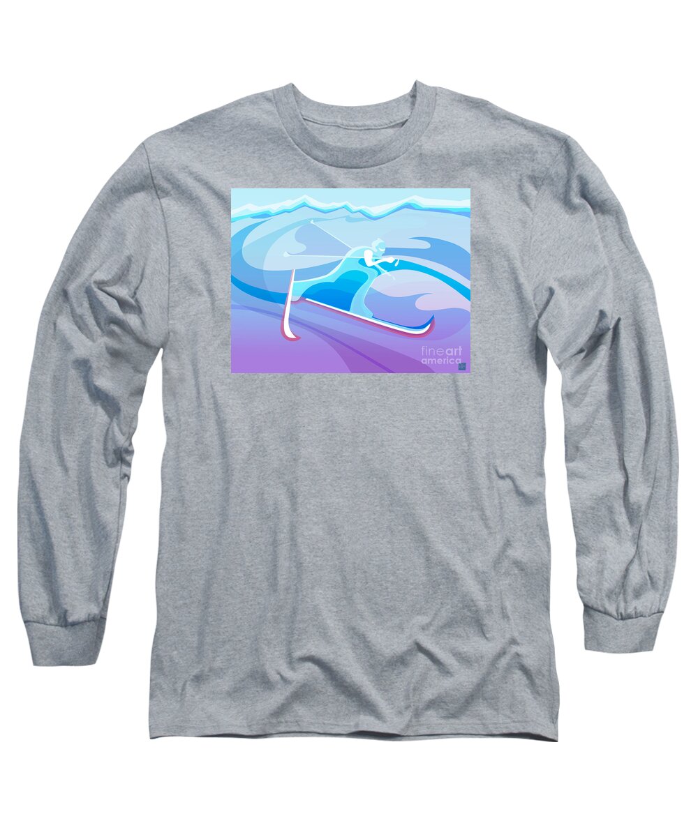 Skiing Long Sleeve T-Shirt featuring the painting Cross County skier abstract by Sassan Filsoof