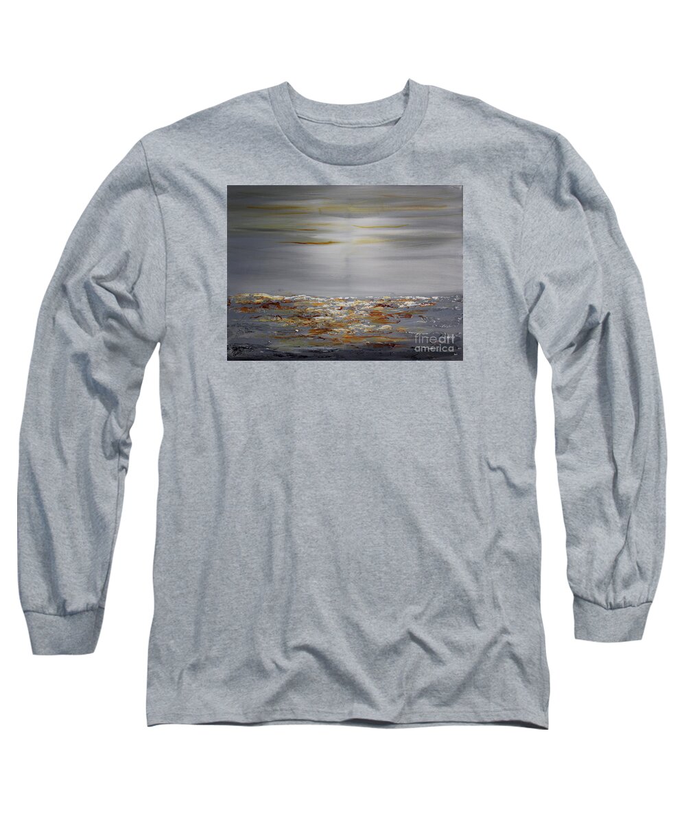 Gray Long Sleeve T-Shirt featuring the painting Crystal Lake by Preethi Mathialagan