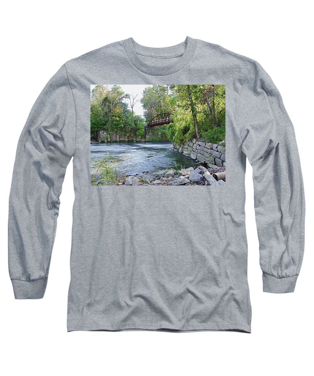 Towpath Bridge Long Sleeve T-Shirt featuring the photograph Cuyahoga River at Peninsula by Linda Carruth