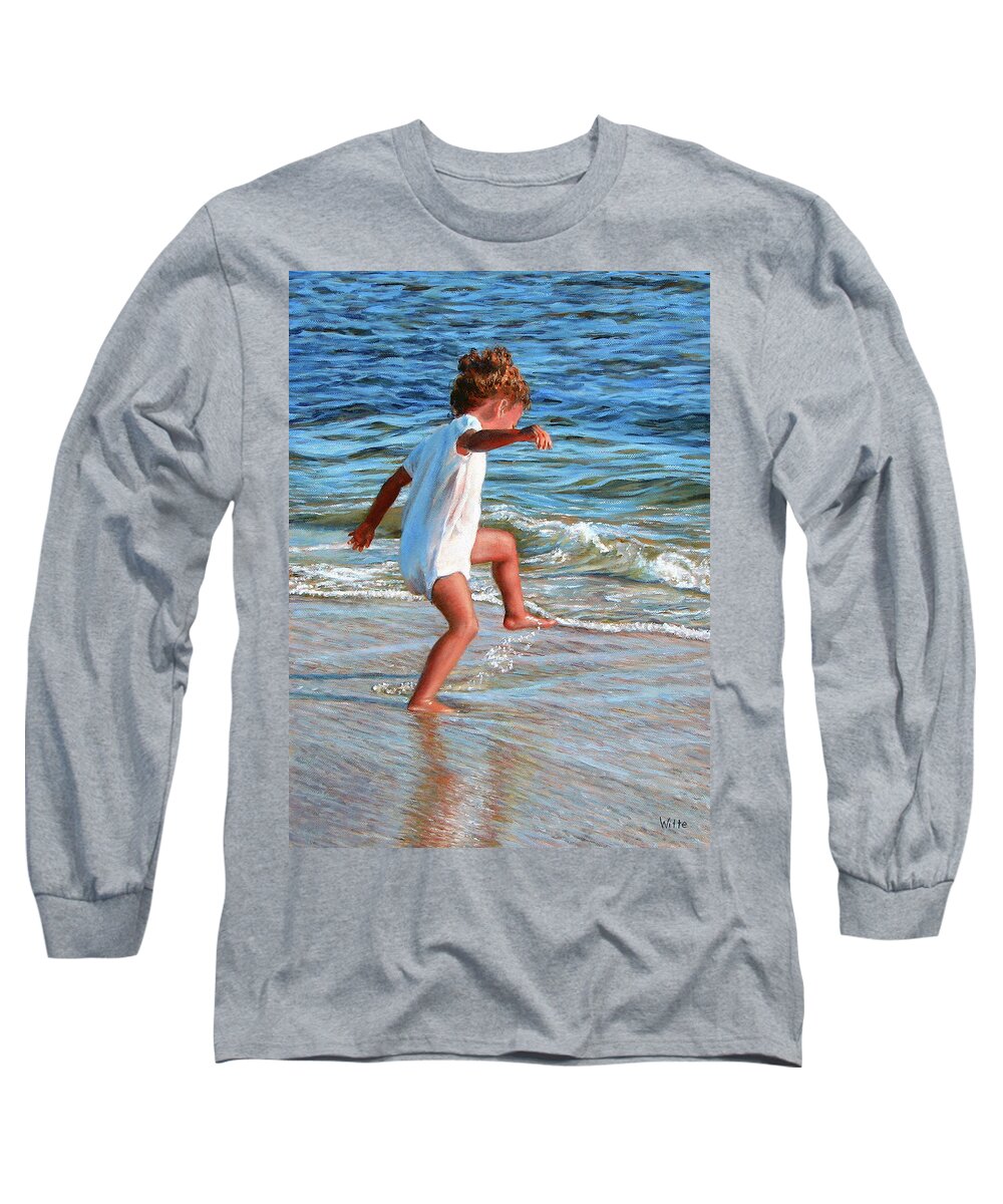 Children Long Sleeve T-Shirt featuring the painting Dancing in the Surf by Marie Witte