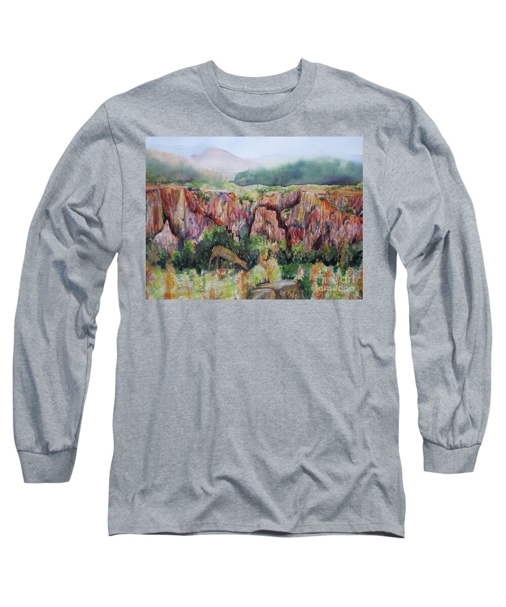 Gunnison Long Sleeve T-Shirt featuring the painting Deer at Gunnison by Vicki Housel