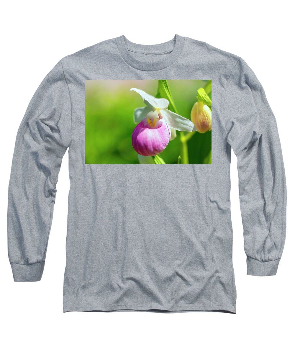 Showy Lady Slipper Long Sleeve T-Shirt featuring the photograph Delicate Lady by Nancy Dunivin