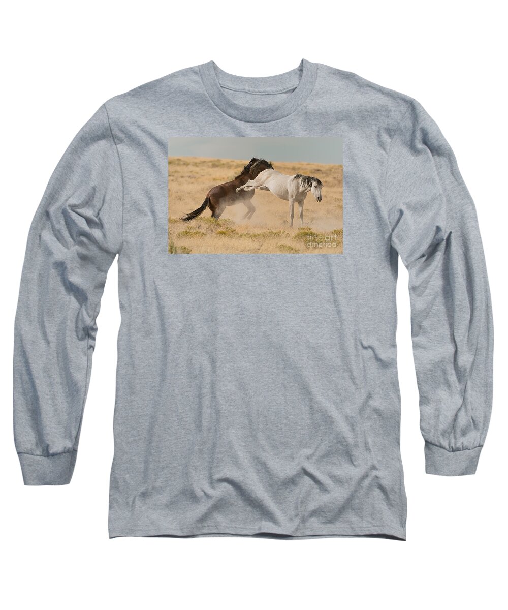 Horse Long Sleeve T-Shirt featuring the photograph Dispute Between Horses by Dennis Hammer