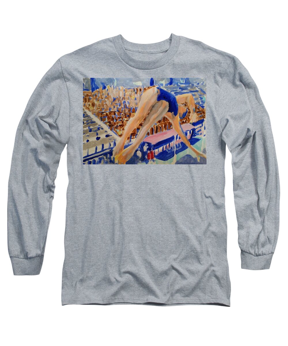 Platform Long Sleeve T-Shirt featuring the painting Diving V by Bachmors Artist