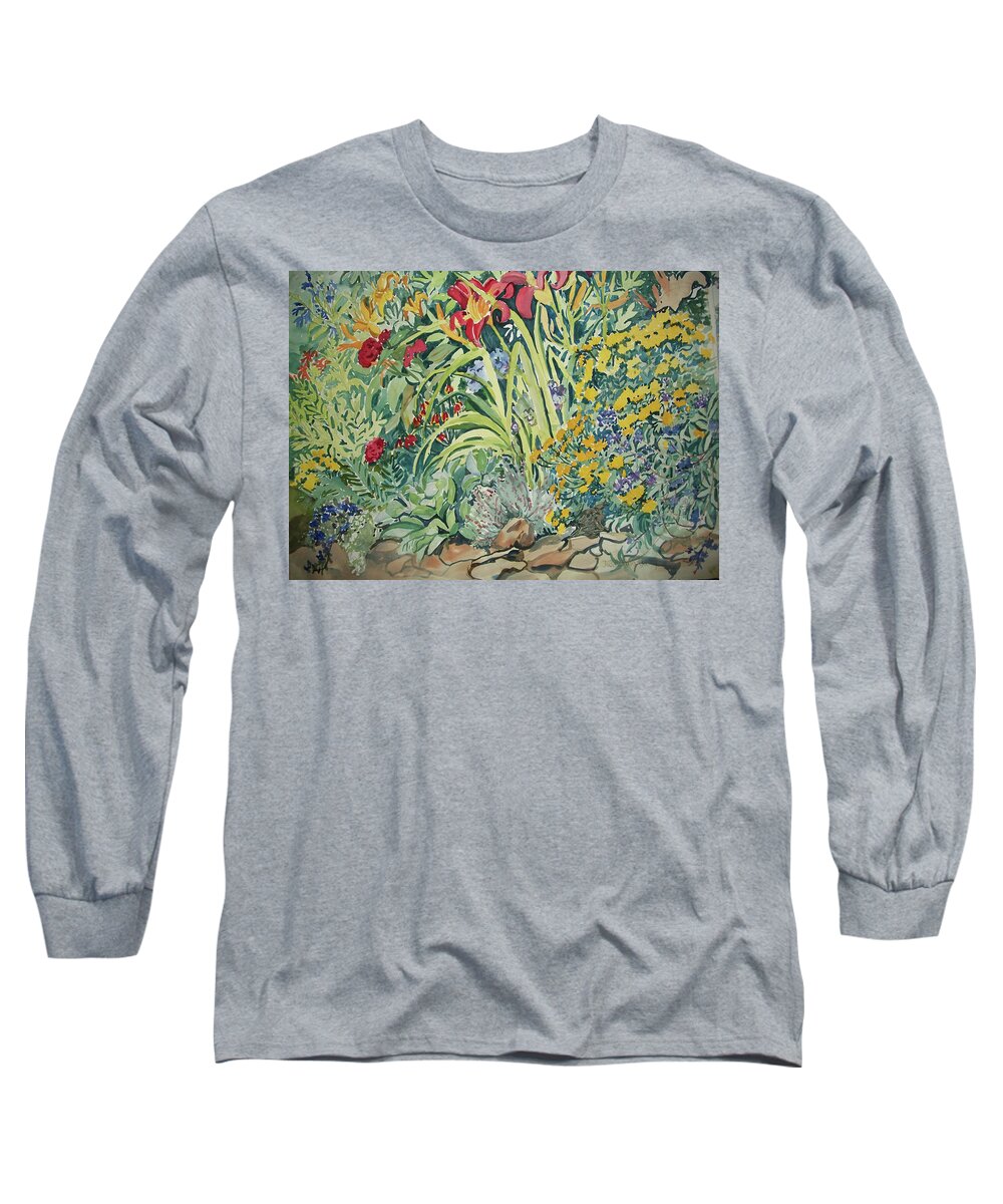 Lily Long Sleeve T-Shirt featuring the painting Doc's Flowers SOLD by Judith Young