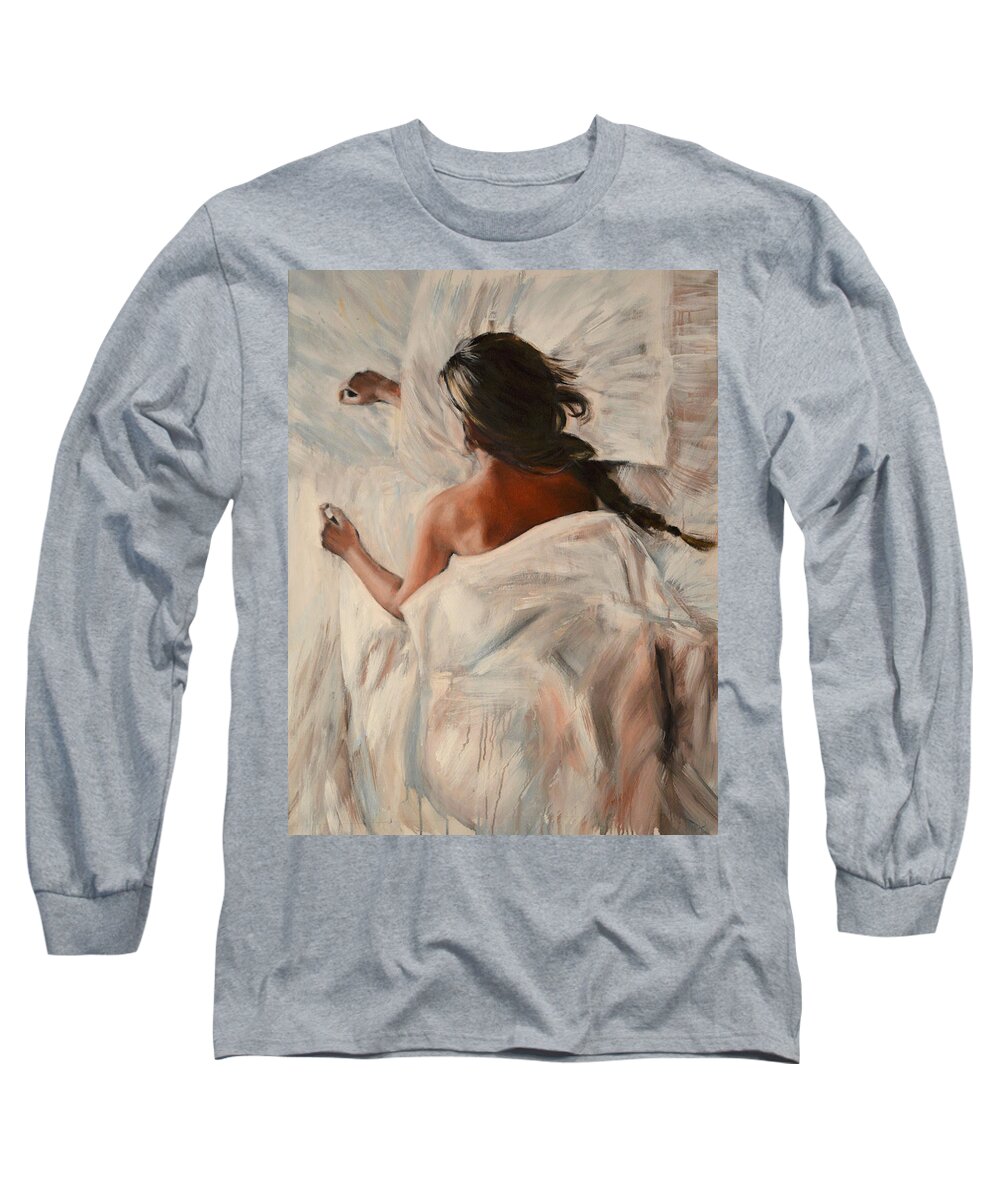 Nude Long Sleeve T-Shirt featuring the painting Domenica by Escha Van den bogerd