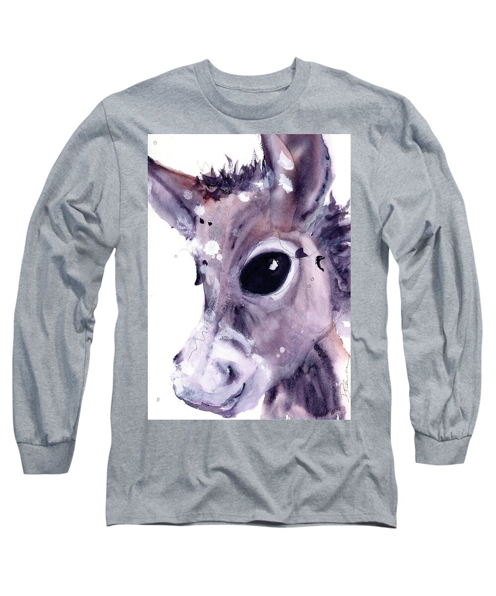 Donkey Long Sleeve T-Shirt featuring the painting Donkey by Dawn Derman