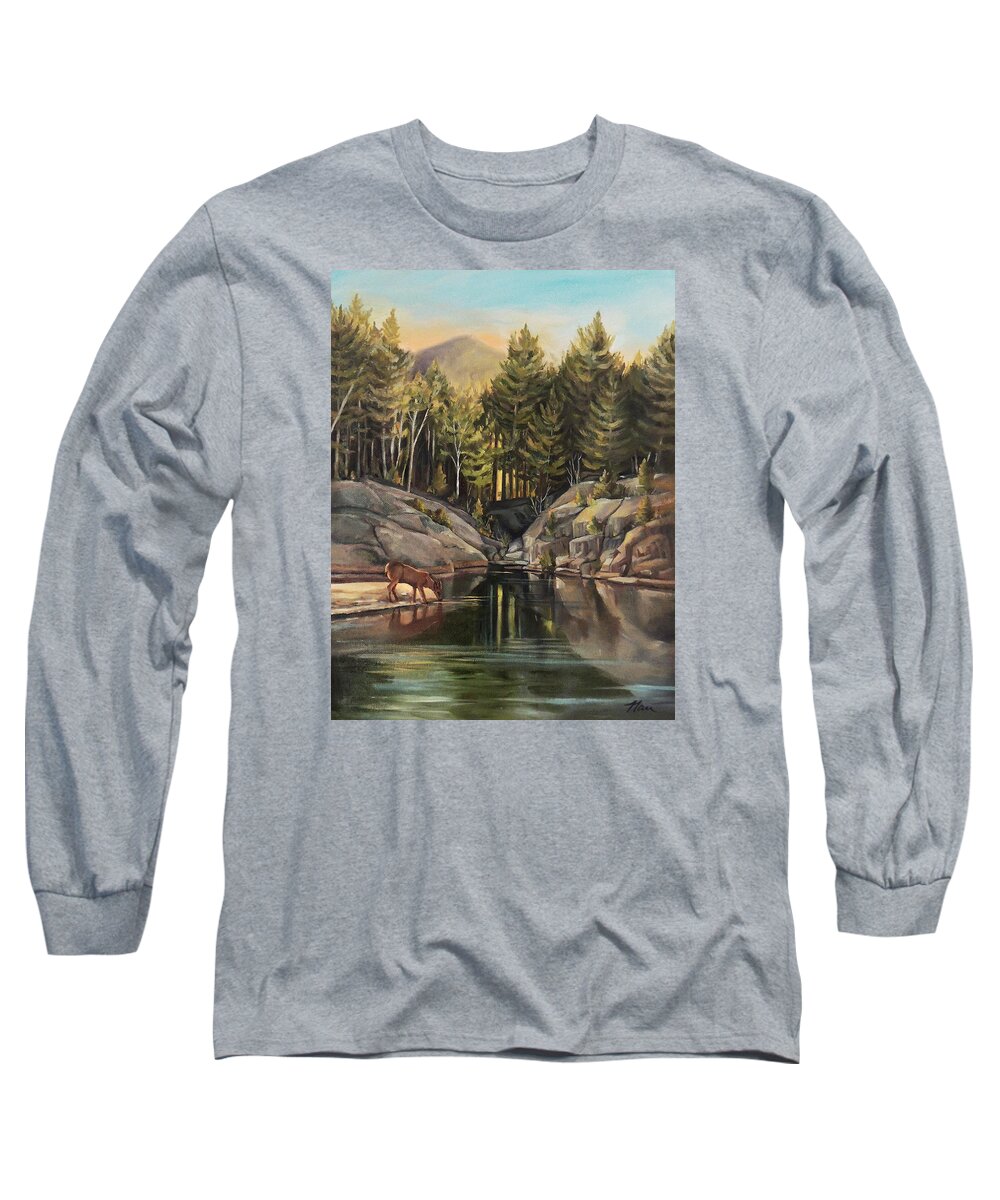 Pemigewasset River Long Sleeve T-Shirt featuring the painting Down by the Pemigewasset River by Nancy Griswold