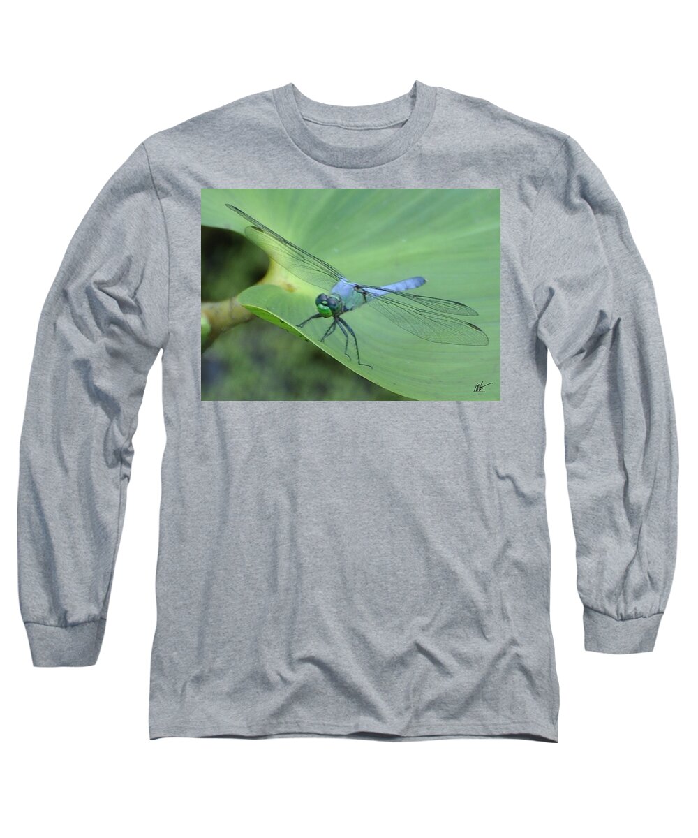  Long Sleeve T-Shirt featuring the photograph Dragonfly on Lily by Mark Valentine