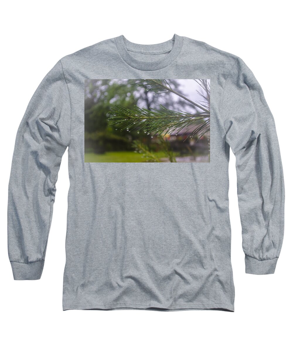 Rain Long Sleeve T-Shirt featuring the photograph Droplets on Pine Branch by Deborah Smolinske