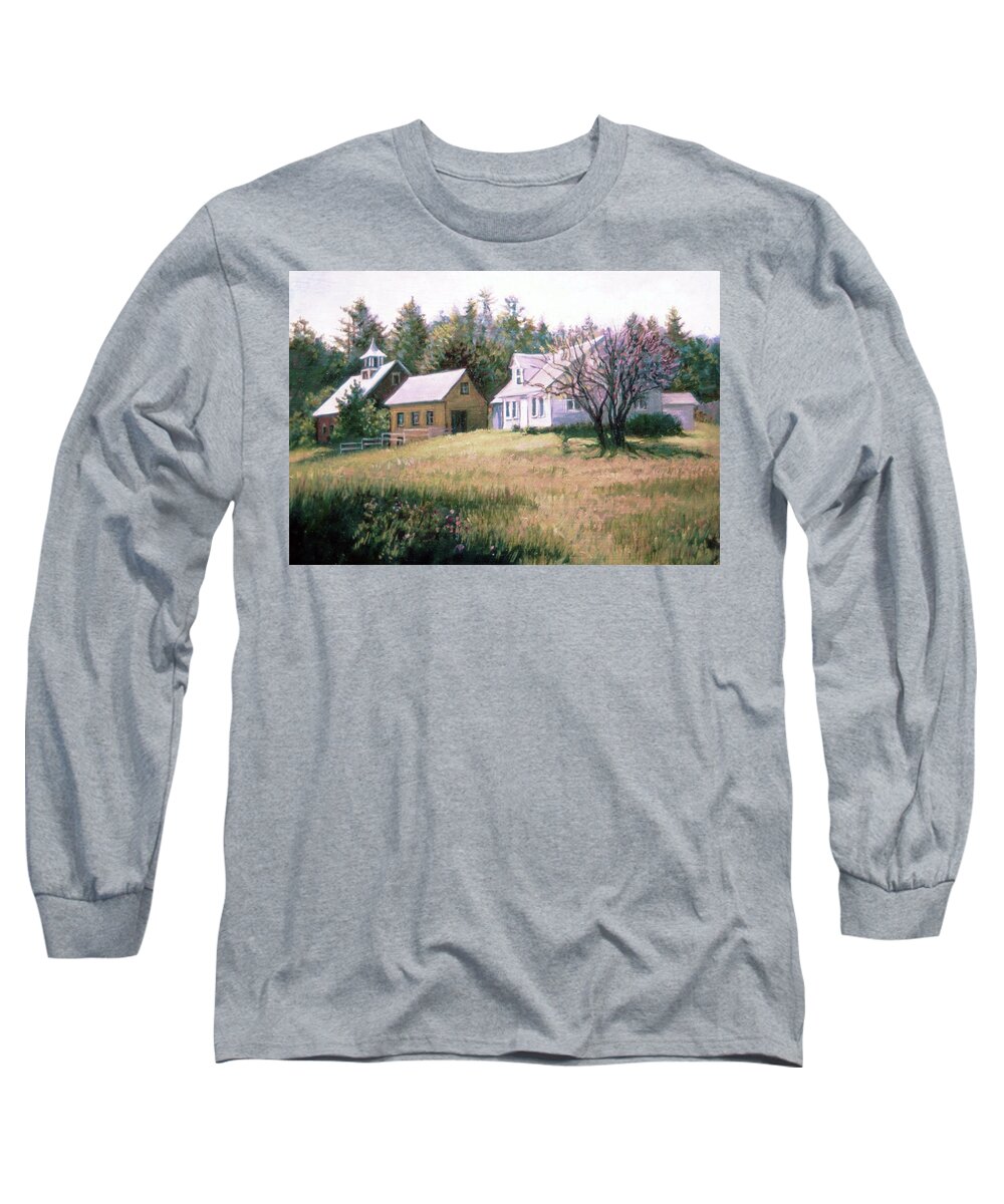 Farm Long Sleeve T-Shirt featuring the painting Early Morning Farm by Marie Witte