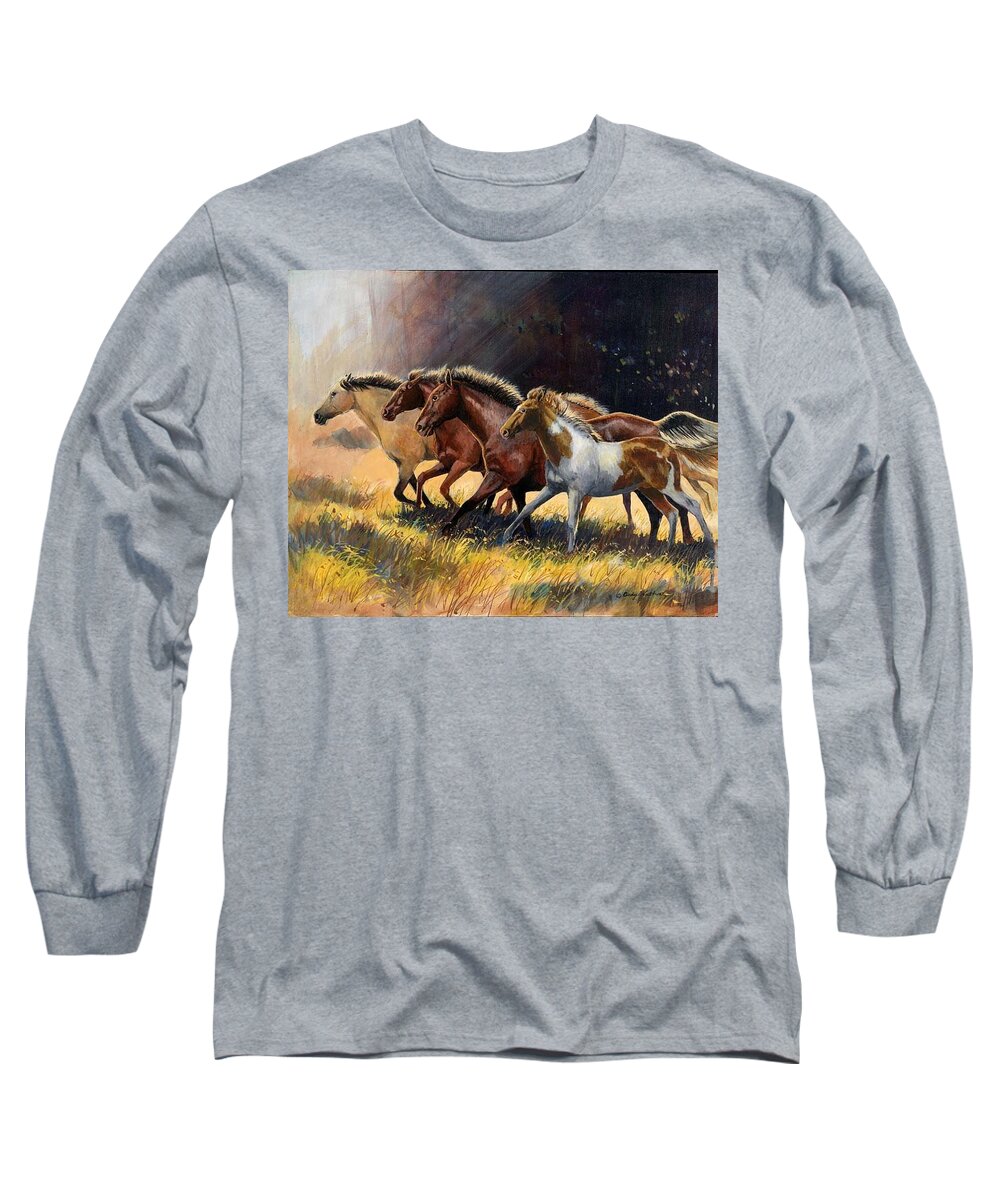 Artwork Long Sleeve T-Shirt featuring the painting Early Morning Run by Cynthia Westbrook