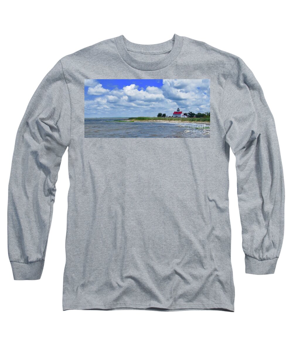 East Point Lighthouse Long Sleeve T-Shirt featuring the photograph East Point Lighthouse at High Tide by Nancy Patterson
