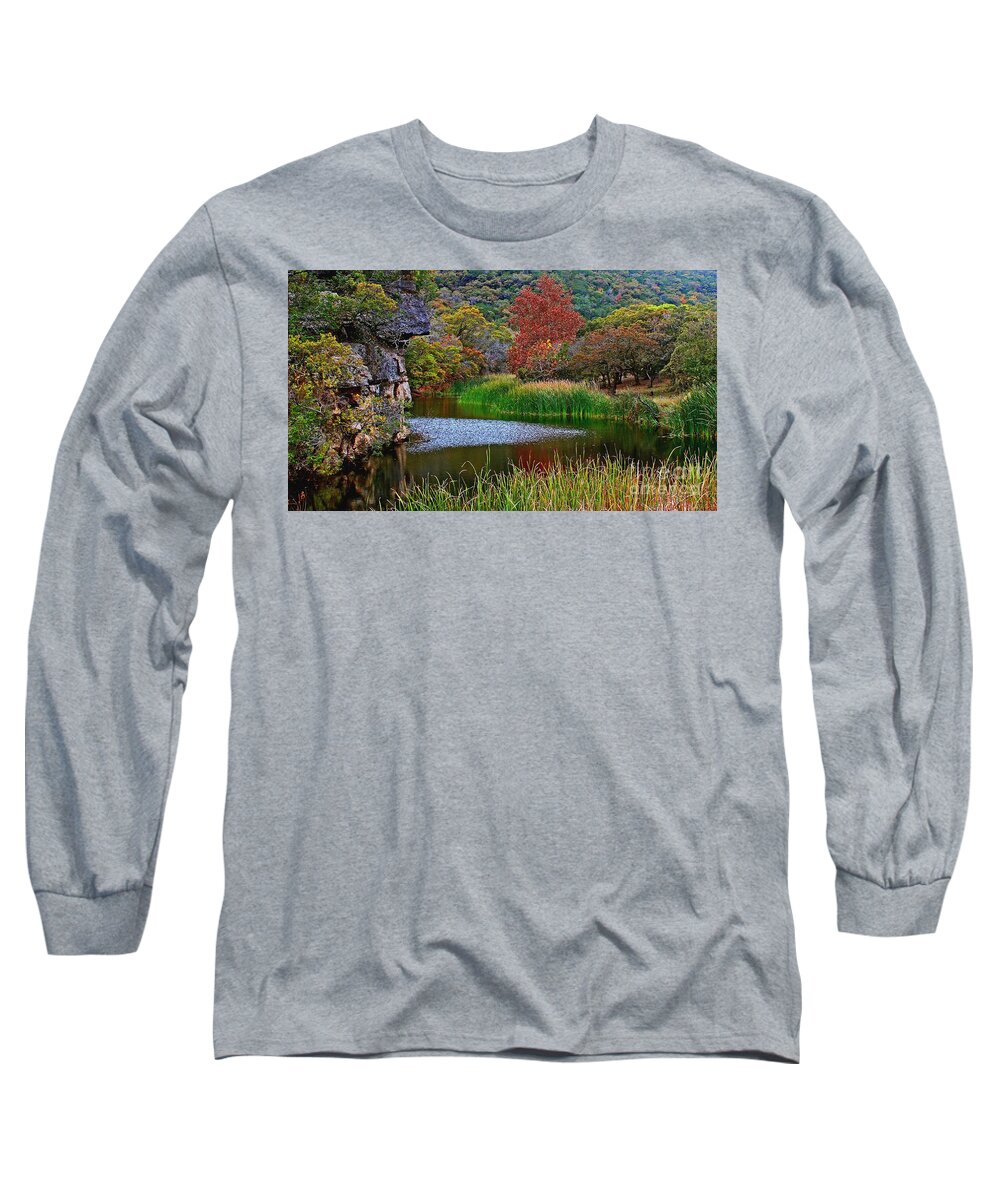 Michael Tidwell Photography Long Sleeve T-Shirt featuring the photograph East Trail Pond at Lost Maples by Michael Tidwell