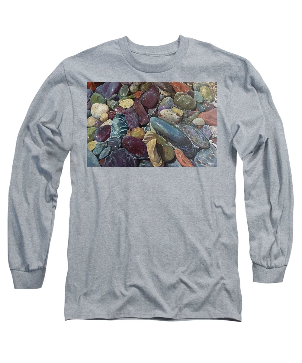 Stones Long Sleeve T-Shirt featuring the painting Ebb Tide by Hunter Jay