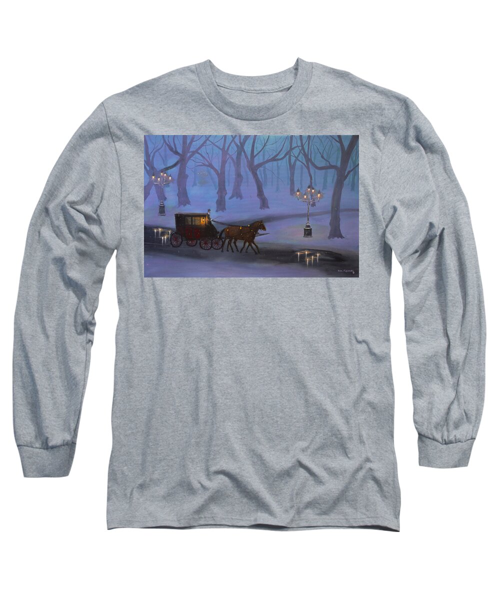 Snow Long Sleeve T-Shirt featuring the painting Eerie Evening by Ken Figurski