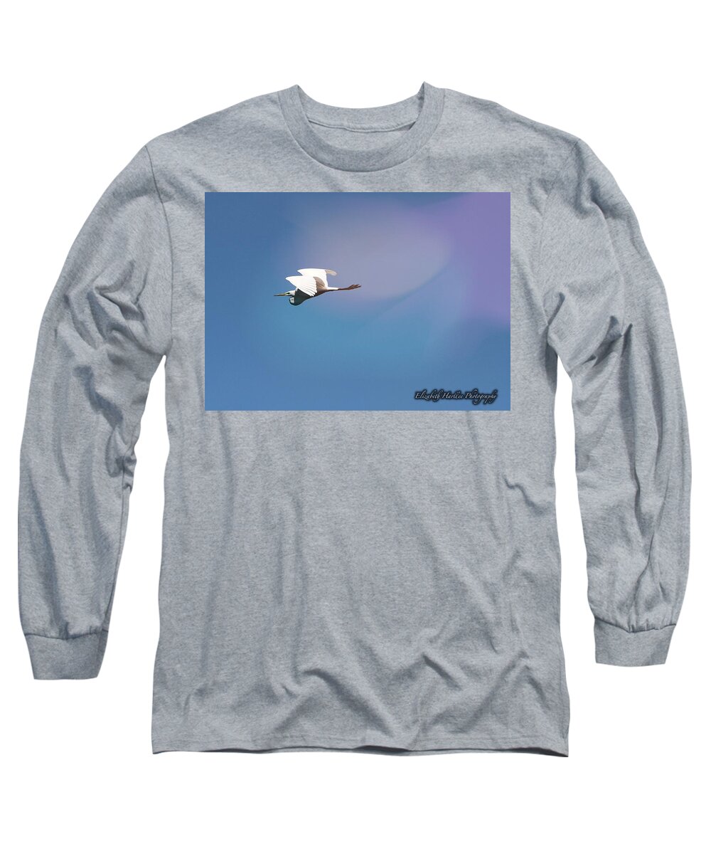  Long Sleeve T-Shirt featuring the photograph Egret in Flight by Elizabeth Harllee