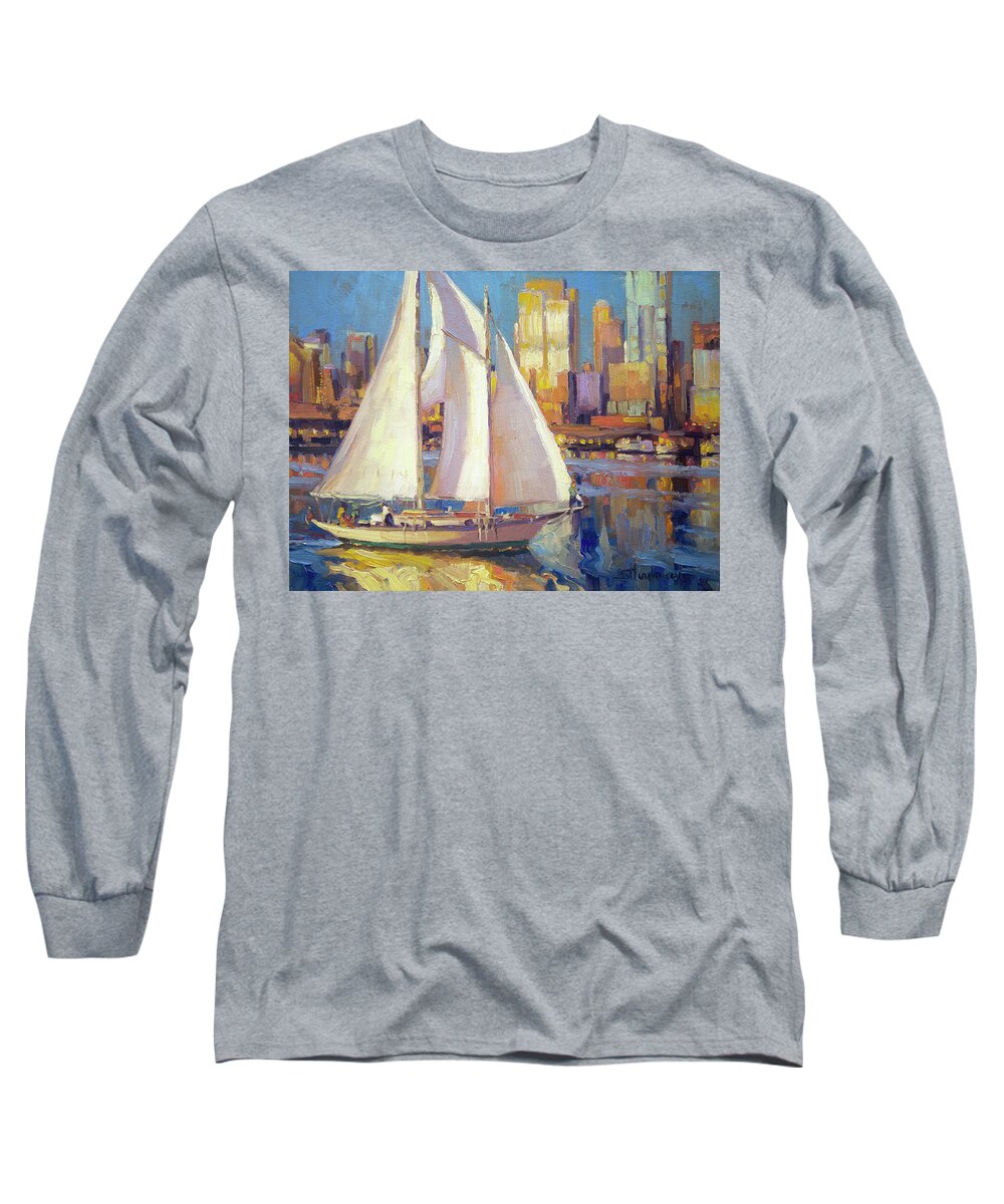 Seattle Long Sleeve T-Shirt featuring the painting Elliot Bay by Steve Henderson