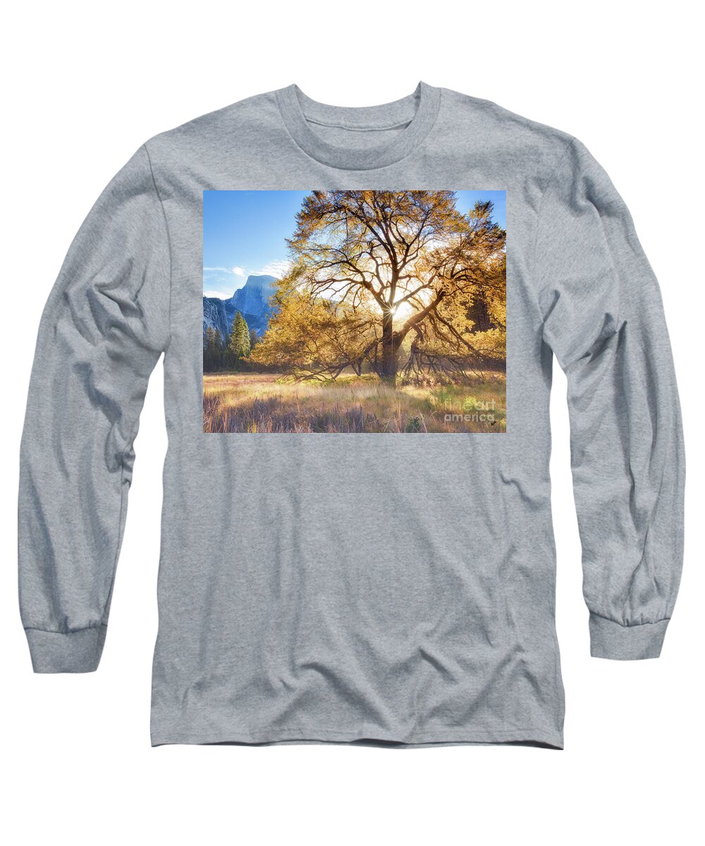 A Captured Moment Of Yosemite's Cooks Meadow In Autumn. Long Sleeve T-Shirt featuring the photograph Elm Tree Cooks Meadow by Anthony Michael Bonafede