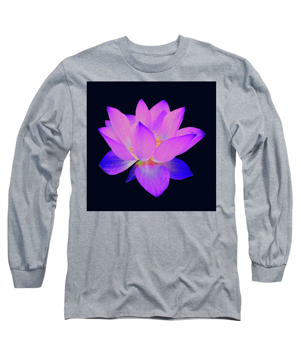 Lotus Long Sleeve T-Shirt featuring the painting Evening Purple Lotus by David Dehner