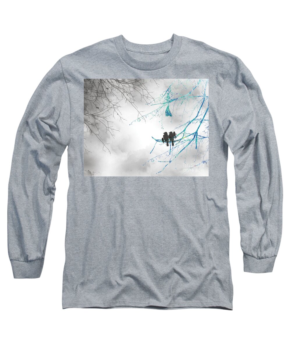 Birds Long Sleeve T-Shirt featuring the painting Family Togetherness by Trilby Cole
