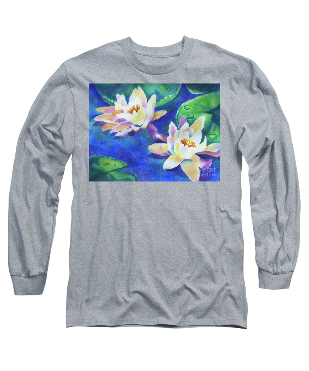 Painting Long Sleeve T-Shirt featuring the painting Fancy Waterlilies by Kathy Braud