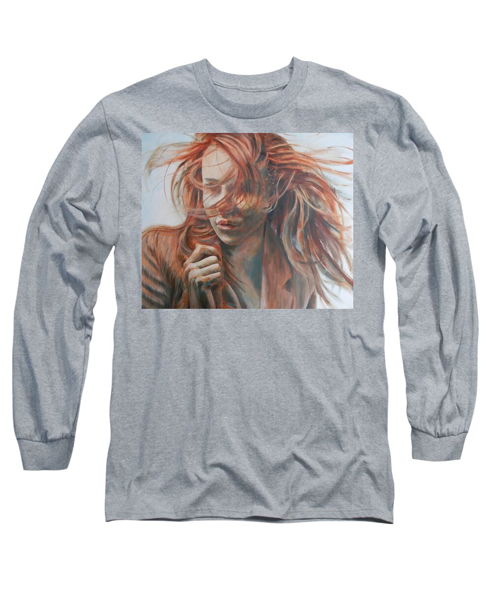 Woman Long Sleeve T-Shirt featuring the painting Feel the Wind by John Neeve