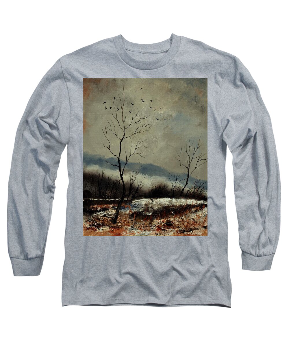 Landscape Long Sleeve T-Shirt featuring the painting First snow in Harroy by Pol Ledent